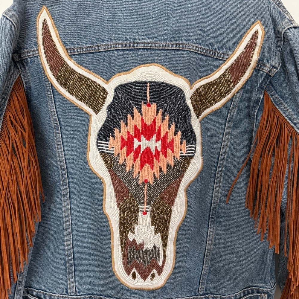 Pink & Silver/Levi’s Hand Beaded Denim Jacket size L - Picture 6 of 13